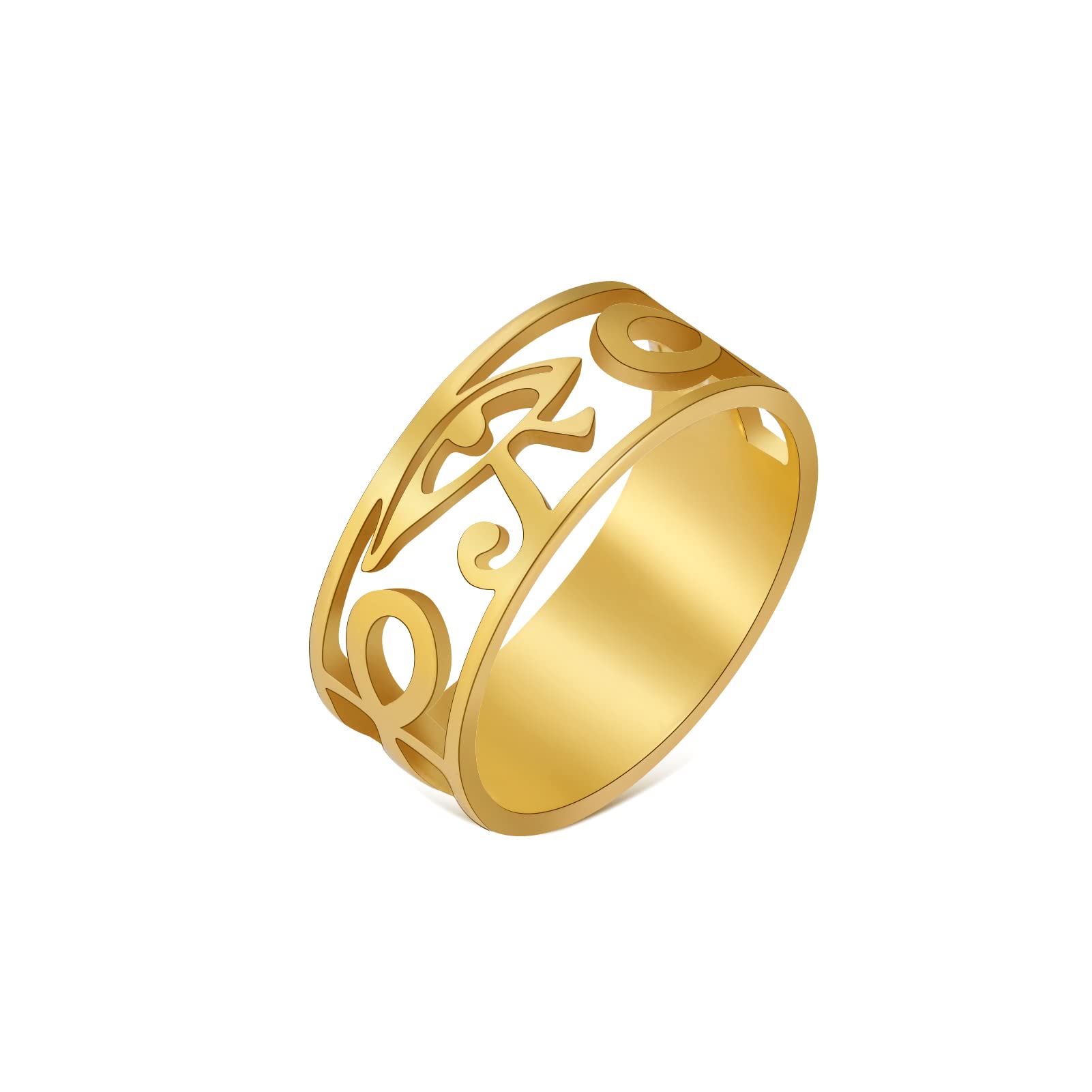 LIKGREAT Ojo de Horus Anillo Antiguo Símbolo Egipcio Horus Ojo Ankh Anillos Egipto Ojos de Ra Anillo Buena Suerte Amuleto Protección Joyería de Acero Inoxidable para Hombres Mujeres Navidad