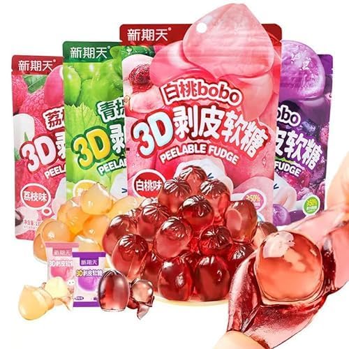 white peach Peeling Fruit Fudge (75g/bag) grape Litchi sugar soft candy,50% Juice Content gummy candy,Sweet Gifts,sweets,desserts,Chinese snacks,Fruit candy (White Peach,5bag)