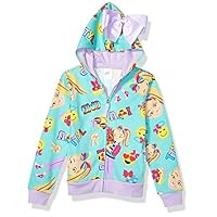 Jojo Siwa Girls' Emoji Characters Zip Up Hoodie with Bow on Hood Sweatshirt, Neon Green/Pink, Medium
