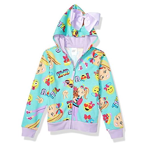 JoJo Siwa womens Emoji Characters Zip Up Hoodie With Bow on Hooded Sweatshirt, Neon Green/Pink, 5 6 US
