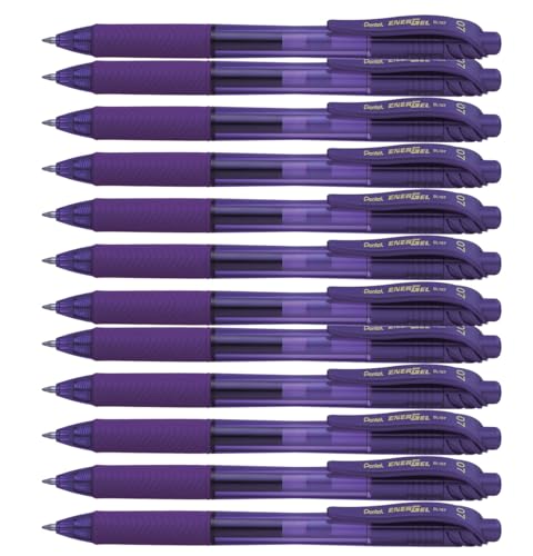 Pentel Energel X BL107, Lot de 12 Rollers encre gel rétractables, Pointe moyenne 0,7 mm, Violet