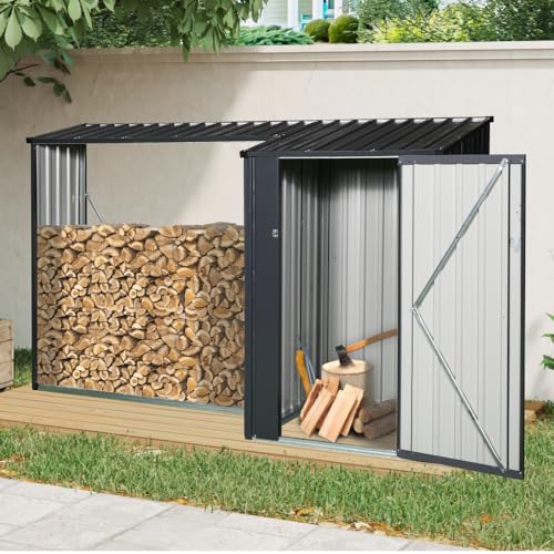 callmego Heavy-Duty Outdoor Firewood Rack for Efficient Stacking, Air Drying, and Organized Storage of Logs, Pellets, and Lumber (3FT*8.5 FT)