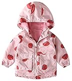 Boys & Girls Hooded Light Waterproof Windbreaker Jacket Fleece Lined Cartoon Printed Outwear Kids Softshell Slicker Sweatshirt Zip Up Trech Coat for Spring Fall Winter Pink Fruit 12-18 Months