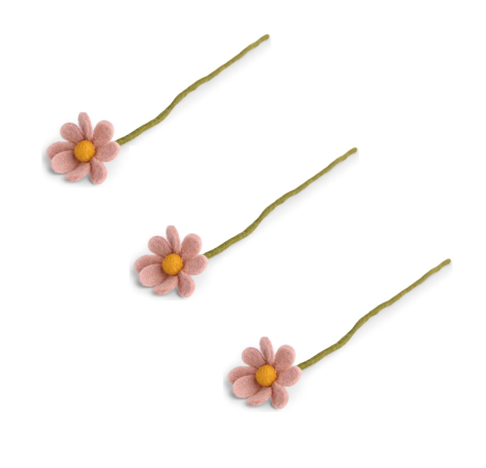 Én Gry & Sif Women's Pink Flowers. Handmade Daisy Felt Flowers With Pink Flowers (Pack Of 3)