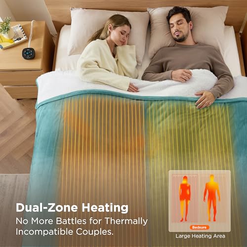 Image of Bedsure Electric Blanket Queen Size - Dual Control Heated Blanket Queen, Fast Heating with 10 Time Settings & 10 Heat Settings, Warm Gifts for Women Grandma (84x90 inches, Teal)