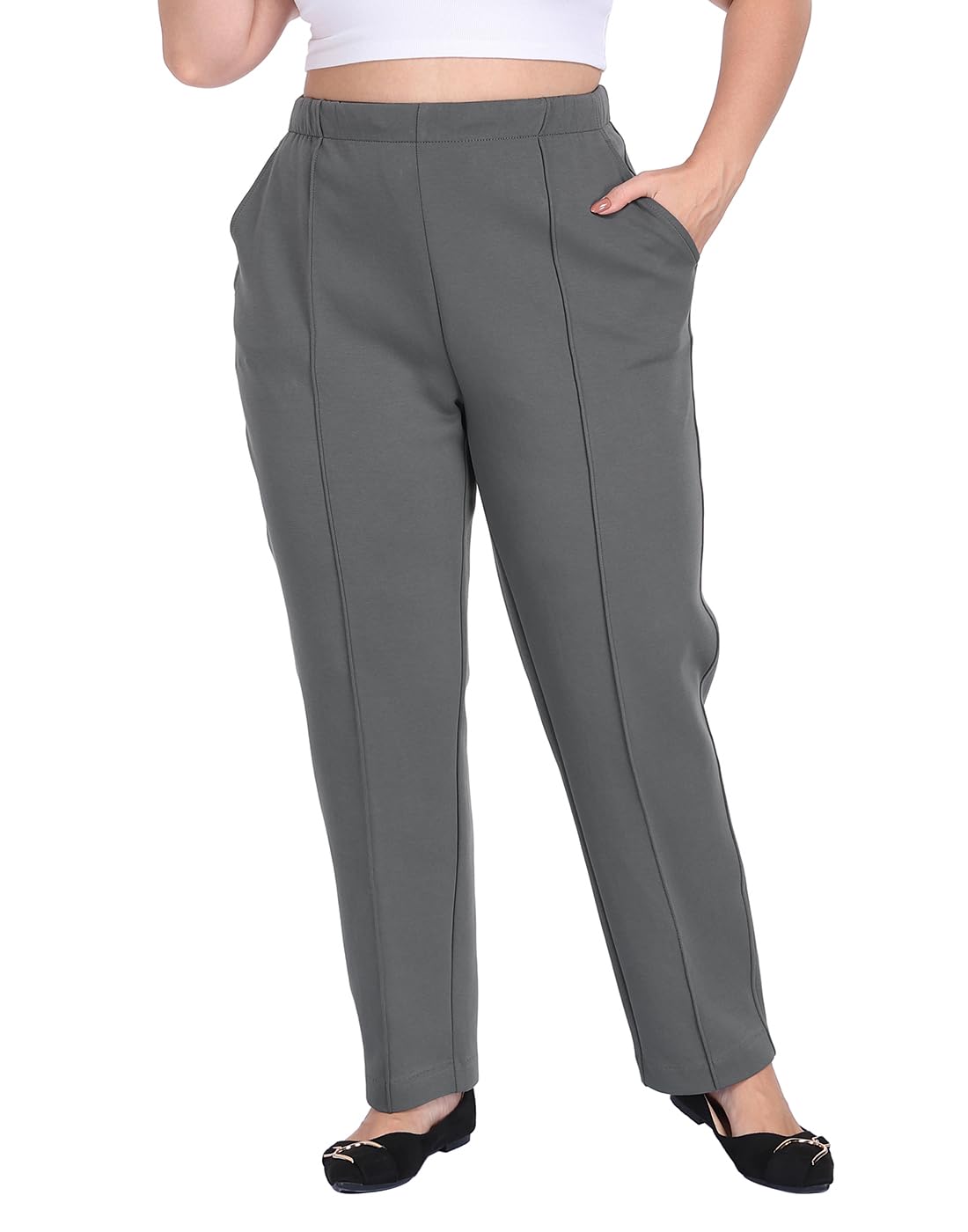 HDE Womens Plus Size Pull On Pintuck Pants Casual Dressy Sweatpants with Pockets