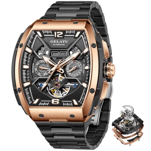 Image of OLEVS Luxury Watches for Men Black Mechanical Wrist Watch Self Winding Automatic Tourbillon Watches Skeleton Waterproof Mens Wrist Watch
