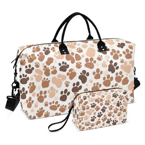 Large Travel Duffel Bag, Dog Paw Sports Tote Gym Bag, Shoulder Weekender Overnight Bag for Women Men, Carry On Luggage with Toiletry Bags
