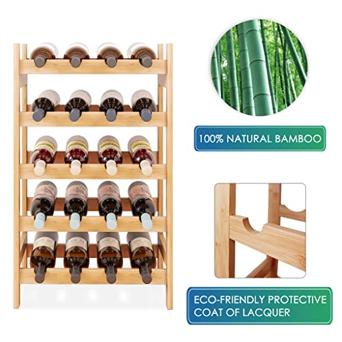 SMIBUY Bamboo Wine Rack, 20 Bottles Display Holder, 5-Tier Free Standing Storage Shelves for Kitchen, Pantry, Cellar, Bar (Natural) - Image 6