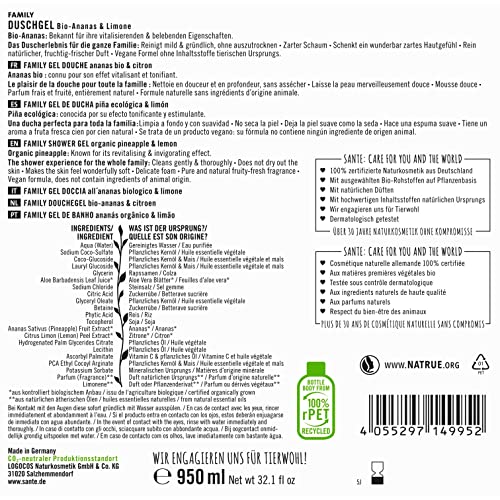 Miniatura 2 de SANTE Naturkosmetik Gel de ducha refrescante con aroma cítrico, cuidado de ducha hidratante para piel suave de tamaño familiar, con piña orgánica y lima, gel de ducha Family 1 x 950 ml