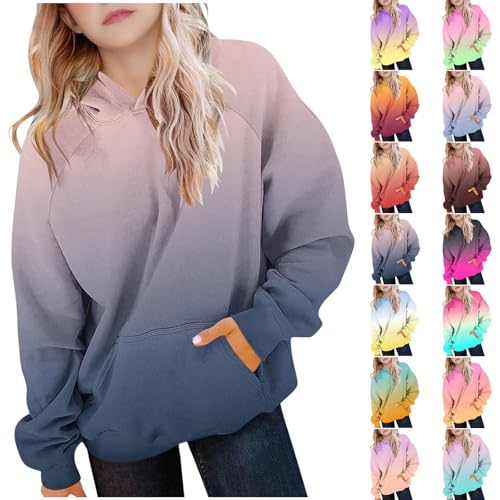 Girls Oversized Hoodie Shirts Gradient Color Hooded Pullover Tops Dressy Casual Long Sleeve Loose Kids Preppy Clothes