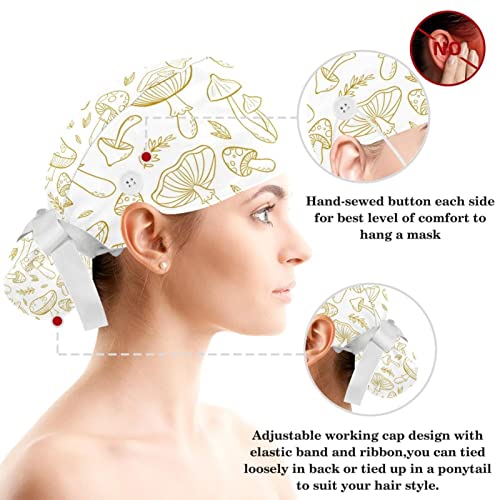 Image of Women's Working Caps Bouffant Surgical Cap with Bow Scrunchies Little Daisy Art Paint Ponytail Holder Tie Back Scrub Hat
