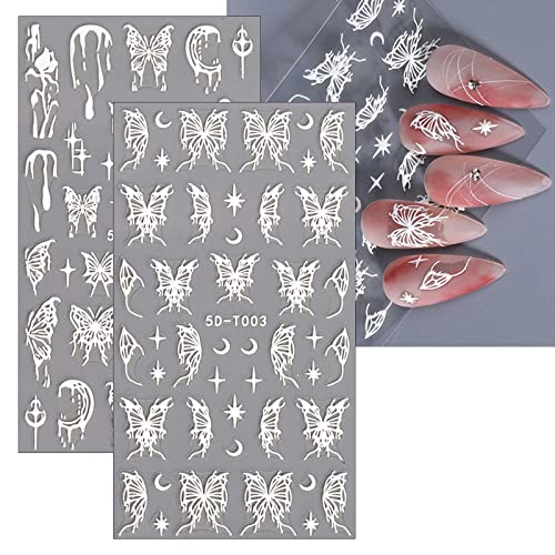 JMEOWIO Stella Fiore Bianco Adesivi Unghie Nail