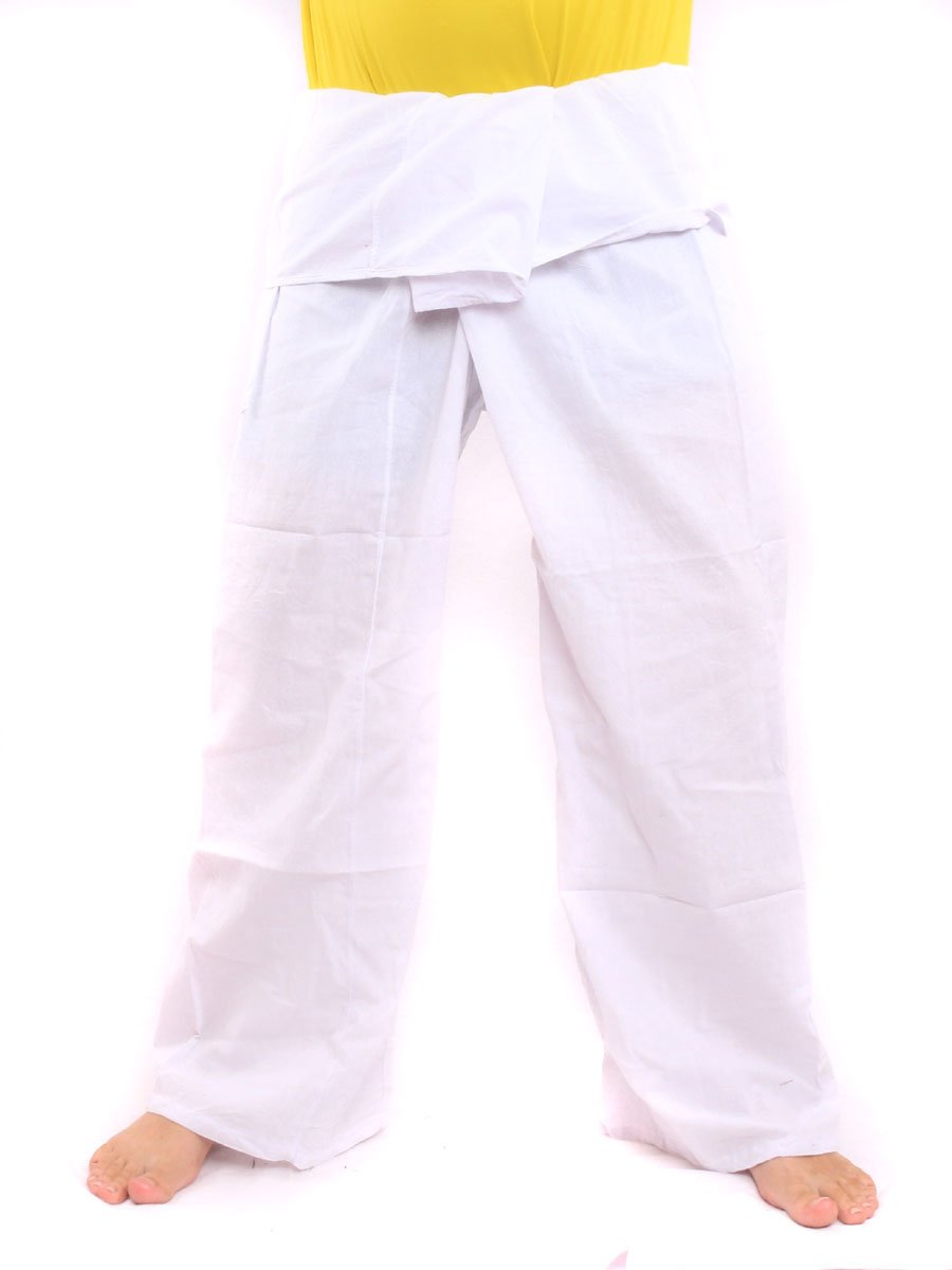 jing shopMen's Thai Fisherman Pants Cotton Solid Color with One Side Pocket X-Long