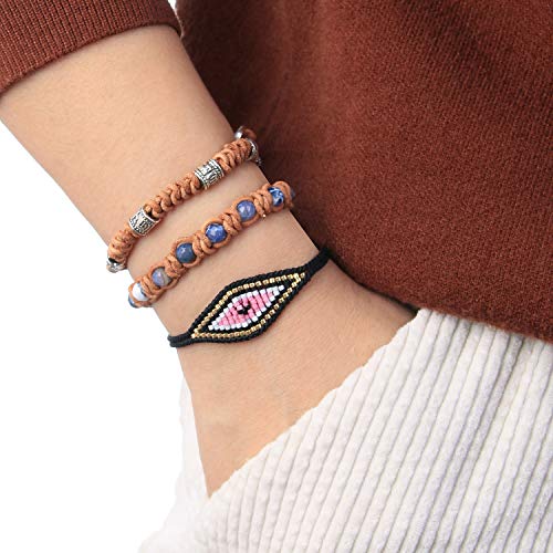 Image of KELITCH Agate Crystal Beaded Strand Bracelet Silver Skull Leather Wrap Bracelet