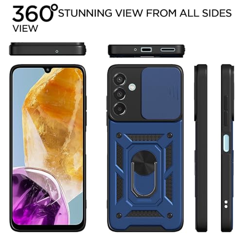 Image of Outlouders Back Cover for Samsung Galaxy M35 5G | D10 Tough Armor 360 Protection Case with Sliding Camera Shield & Ring Holder Stand Bumper Case (Blue)