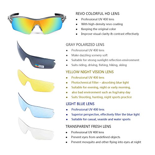 V VILISUN Lunettes de Cyclisme Lunettes de VTT/Lunettes de Soleil de Sport/Lunettes Polarisées pour Cyclisme, Conduite, Moto avec 5 Verres Interchangeables Anti-UV - Image 3
