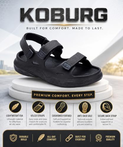 Image of KOBURG Alaska Sports Sandals for Men | Thick Sole Lightweight Casual Floaters | Non-Slip Outdoor Walking Sandals with Double Straps Extra Soft Slide | EVA Sole KS-284