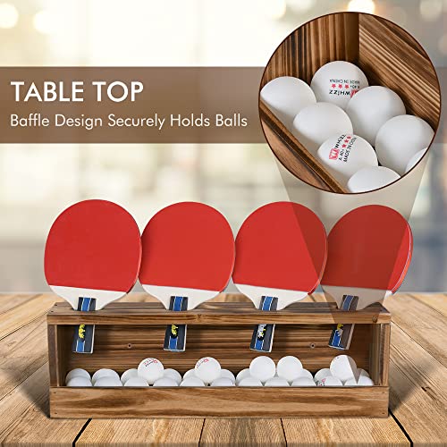 Ping Pong Paddle Storage Rack Table Tennis Racket Display Wall Mounted Holder For 4 Paddles And Balls Storage In Bar Room, Game Room, Office Break Room, Garage, Bedroom, Home, Rustic Burnt #TOP2