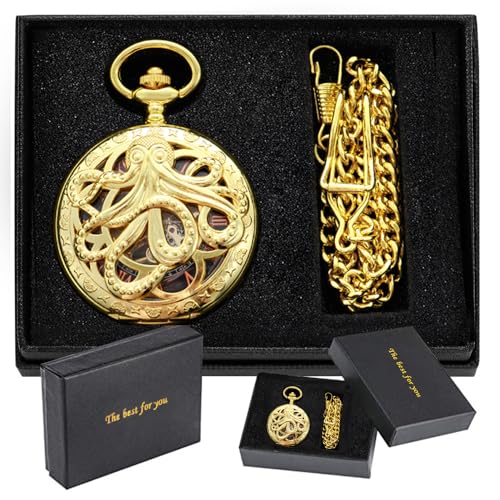 Reloj de bolsillo mecánico steampunk con esfera de pulpo esculpida y números romanos 2