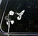 Hummingbird and Flower - (WHITE) Car Vinyl Decal Sticker - (6.5"w x 8"h)