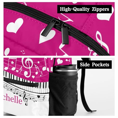 Personalized Piano Key Music Notes Rose Purple Waterproof School Backpack Custom Travel Bookbags for Gift4