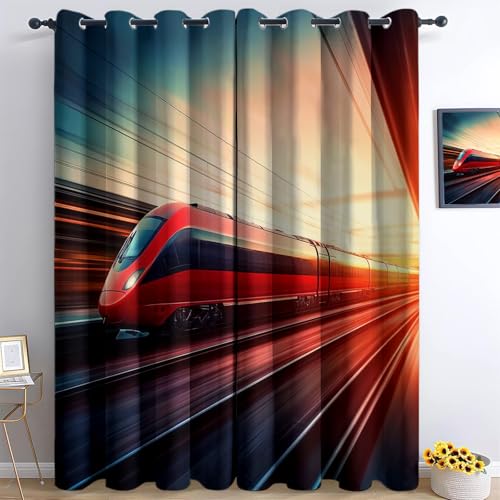 Generisch Rot Verdunkelungsvorhänge, Thermovorhang mit Ösen - Moderner Hochgeschwindigkeitszug Blickdicht Vorhänge für Wohnzimmer Schlafzimmer Kinderzimmer 2er Set H215 x B110 cm