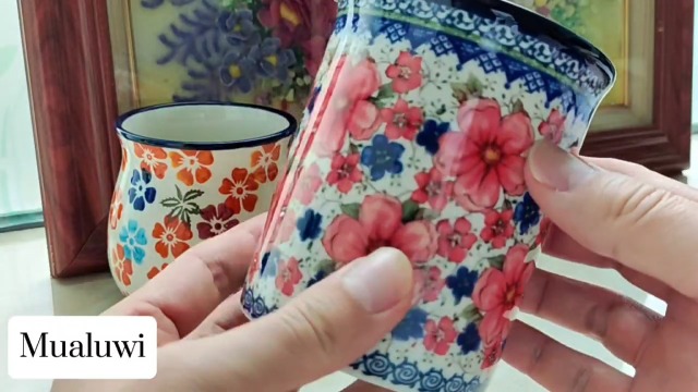 Taza de cerámica floral de 15 oz estilo panzuda miniatura 7
