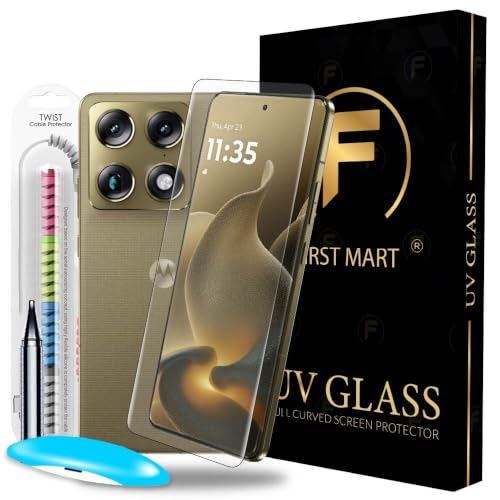 Image of FIRST MART UV Tempered Glass for Motorola Signature With Cable Protector - 9H Full-Glue Curved Screen Guard, HD Clear, Fingerprint Compatible, Bubble-Free | Crystal Clear
