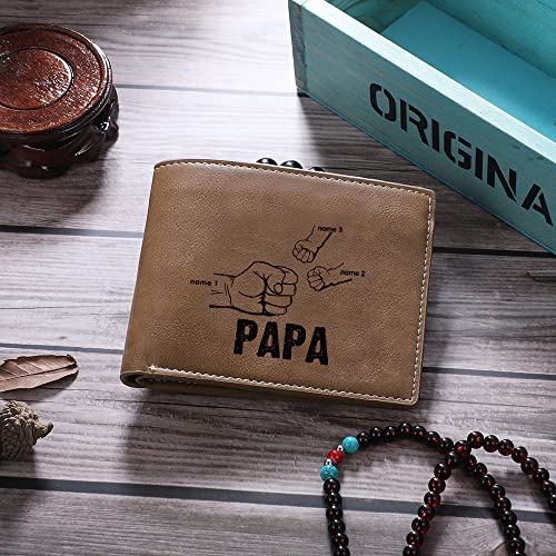 Custom Wallets for Men Mens Leather Wallets Engraved 2-5 Fist Names Personalized Bifold Wallets for Birthday Anniversary Father's Day Christmas Gifts (Style 1-PAPA)2