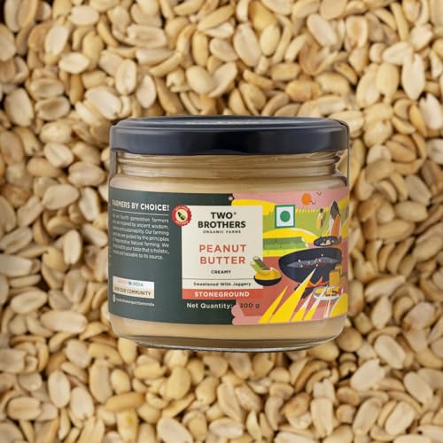 Image of TWO BROTHERS ORGANIC FARMS Peanut Butter Creamy (500 Gram) | Sweetened With Jaggery | Nutrients & Minerals Rich | Good Source Of Protein, Fiber, Vitamin E | Vegan Butter
