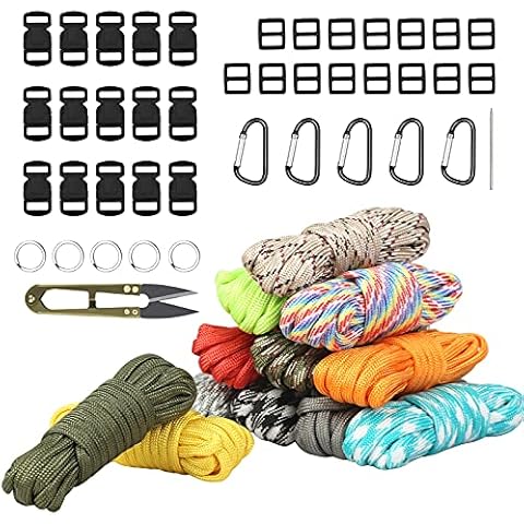 HAKOTOM 39pcs Paracord Cord Set 12 Colors Multifunction Paracord Ropes Tent Rope Paracord Combo Crafting Kits with Carabiners,Pin,Keychain,Buckles for Keychain,Dog Collar,Survival Camping Climbing Cover