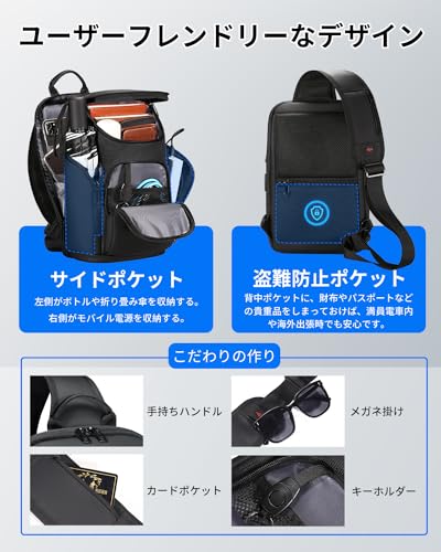 FENRUIEN ボディバッグ ショルダーバッグ 大容量 11インチiPad収納可能 肩掛けバッグ USBポート付き ワンショルダーバッグ メンズ 多層収納 斜めがけバッグ ハイキング用デイパック カジュアル の商品画像 6