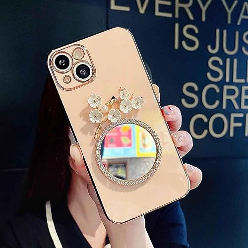 Image of KC Back Cover for Oneplus 12R 5G, Round Flower Mirror Electroplated Soft Silicone Camera Protection Case - Pink