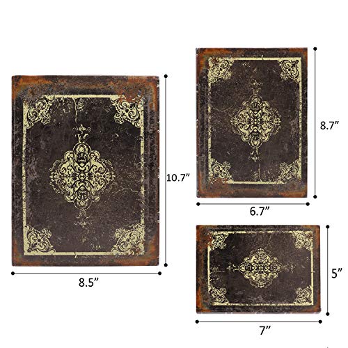 Jolitac Decorative Book Boxes World Map Pattern Antique Book Invisible Box With Magnetic Cover, Faux Wood Set Of 3 Storage Set (Dark Vintage) #TOP6
