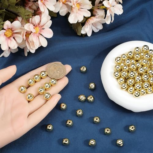SOFPLATE 300Pcs ABS Imitation Pearl Beads Gold Round Spacer Beads Bulk 10mm Plastic Seamless Smooth Loose Ball Bead Spacers for Bracelets Necklace Earrings Jewellery DIY Crafts Making Decor Supplies - Image 3