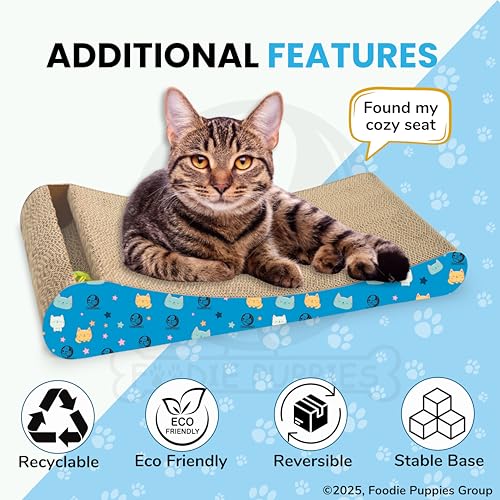Image of Foodie Puppies 2-in-1 Reversible Cat Scratcher Pad with Catnip for Cats & Kittens, (Slider Bell 51 x 23 x 9 cm) | Durable Corrugated Cardboard Cat Scratching Pad for Furniture Protection, Play & Rest