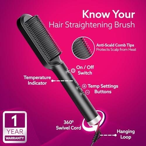 AGARO Hair Straightening Brush, Hair Straightening Comb For Women, Fast Heating, Ionic Care, 5 Heat Settings, Hair Straightener, Hot Brush, Gives Naturally Straight Hair in 5... - Image 4