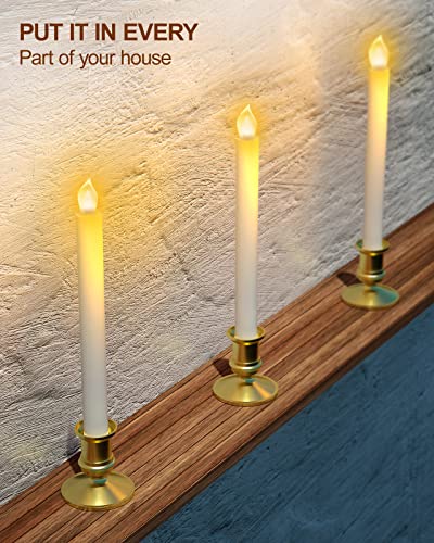 Image of RONXS Window Candles, Flameless Taper Candles with Timer, Christmas Home Wedding Decor Battery Operated Flickering LED Candles with Remote Controls, Glod Candle Holders (A-12pcs Gold)