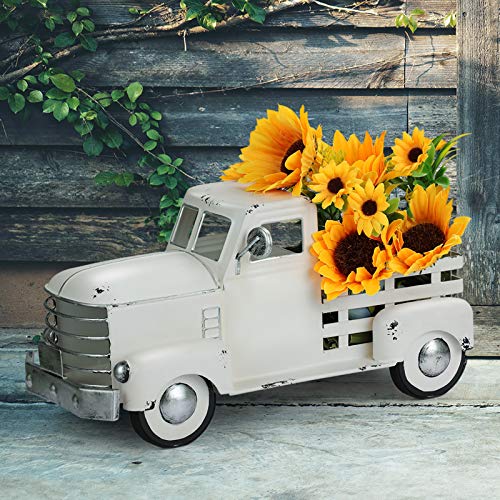 Pylemon White Truck Decor, Vintage Metal Truck Planter, Farmhouse Pick