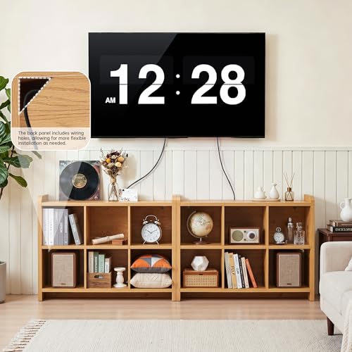 Image of 6 Cube Low Storage Organizer, 45 inch Long Horizontal Bookshelf, Natural