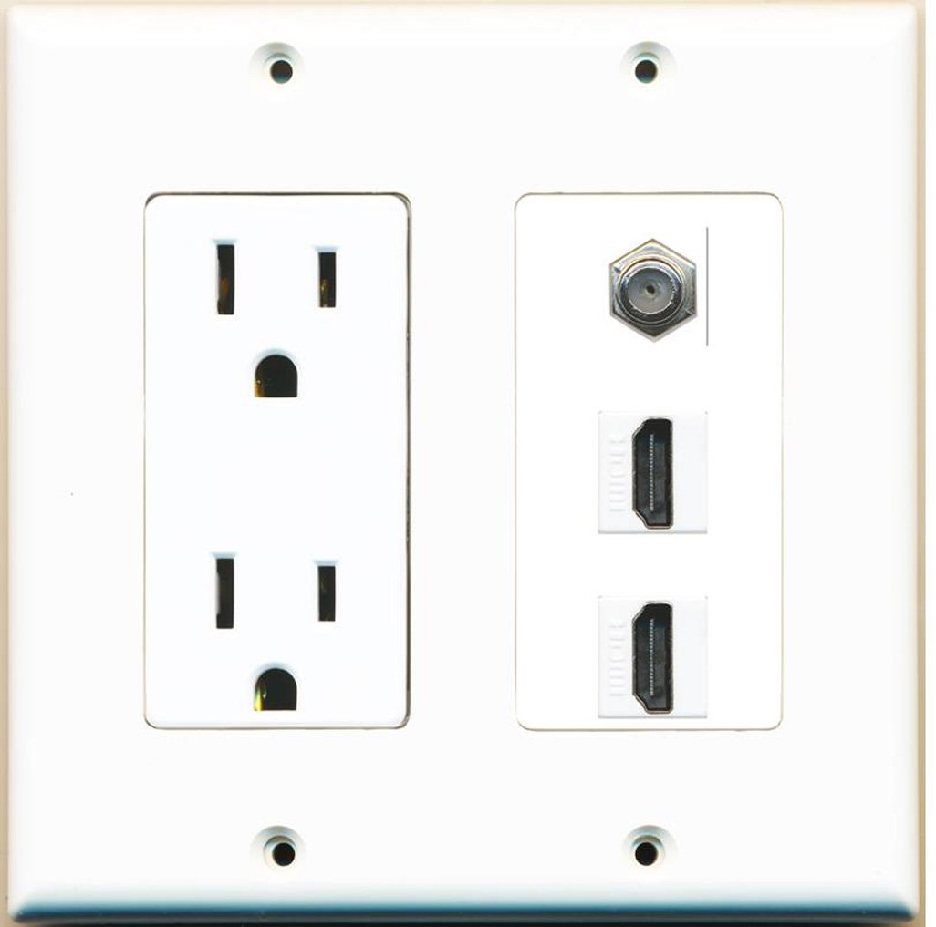 RiteAV ( 2ギャングDecorative ) 15?Ampラウンド電源コンセントHDMIテレビ壁プレートホワイト ggw725x Amazon.com: RiteAV (2 Gang Decorative) 15 Amp Round Power