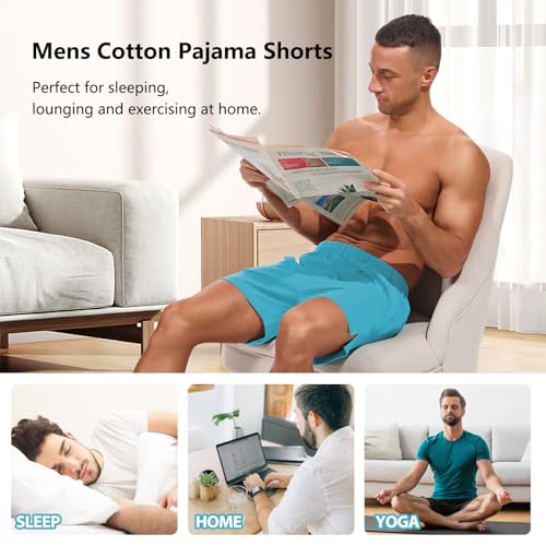 Image of AMY COULEE Mens Lounge Shorts 4 inch Pajama Lightweight Cotton Sleep Bottoms with Pockets