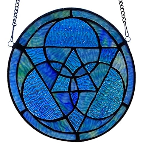 RIVER OF GOODS 8.5" Stained Glass Window Panel - Tiffany-Style - Hanging Large Suncatcher, Decorative Glass Wall Décor, Geometric Cover