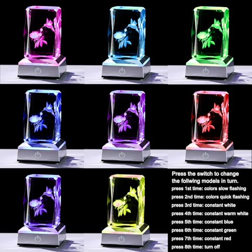 Image of Ornalrist Rose Hummingbird Gifts for Women Crystal 3D Engraved with LED Light Base, Rose and Hummingbird Figurines Rose Gifts Hummingbird Decor for Home Office
