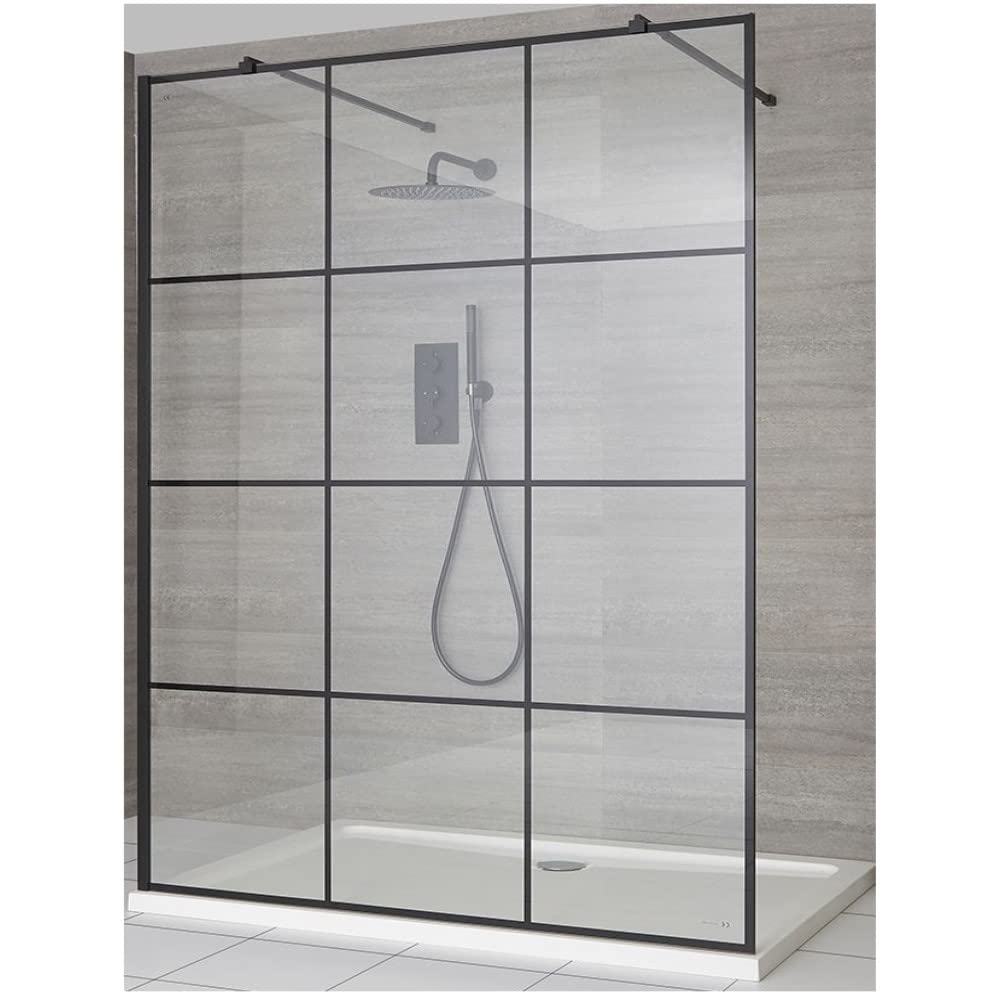 Milano Barq Black Grid Floating Glass Shower Enclosure White Tray - 900mm x 800mm