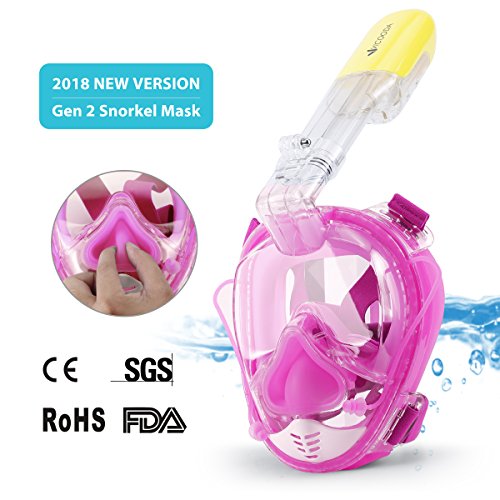 VICOODA Full Face Snorkel Mask for Kids and Adults [2018 New Version], 180° Panoramic View,Anti-Fog, Anti-Leak, One Size Snorkeling Mask with GoPro Mount, Head Full Face Snorkel Mask - Rose