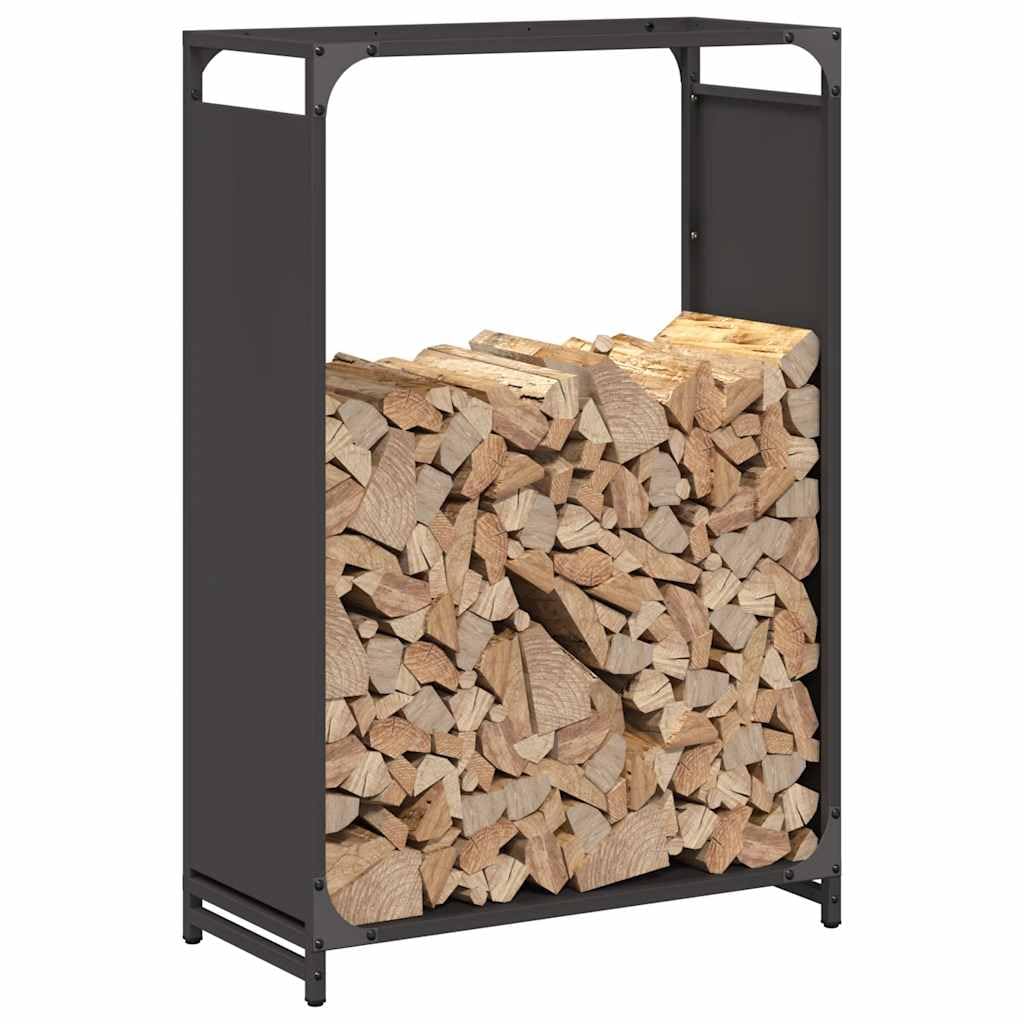 Brokky 864211 Rastrelliera per Legna da Ardere Nera 60x28x90 cm Legnaia da Esterno in Metallo, Ripiano per Legna da Ardere, Portalegna