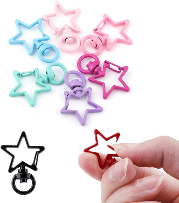 EVALUEMART Pack of 5 Metal Star Shape Lobster Clasp Hooks Key Rings Connectors for DIY Keychain Crafts Jewelry Making Findings Accessories- Mix Colour-image-41