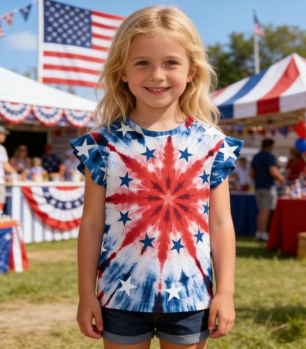 Image of Tkria Girls 4th of July Tank Tops Red White and Blue Shirt Toddler Girl American Flag Patriotic Outfit 2-7 Years